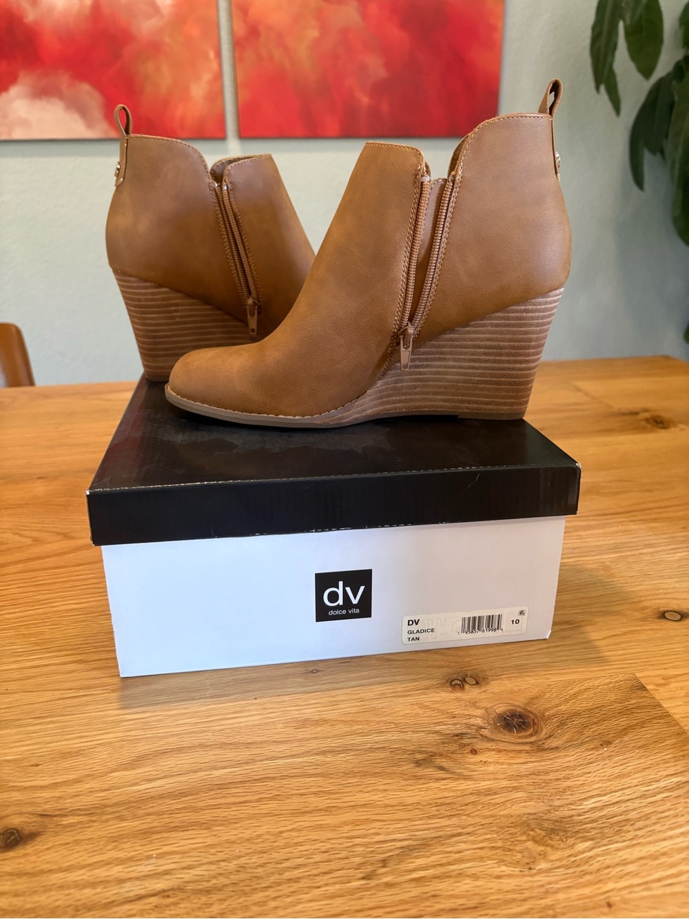 Dolce Vita Tan Stacked Wedge Ankle Booties